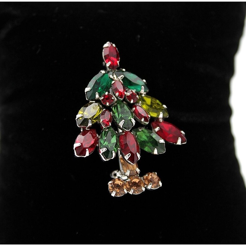 Vintage Napier Rhinestone Christmas Tree Pin Brooch Holiday Jewelry